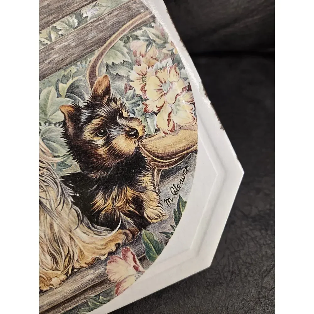 Vintage M Cleaver Yorkshire Terrier Ceramic Tile Trivet Yorkie Dog Plaque 8